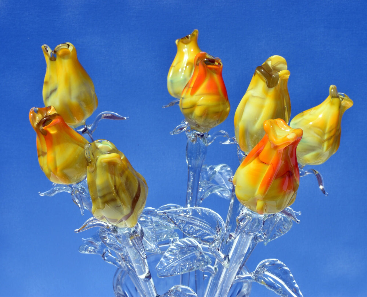 Glass Flower Bouquet - Handmade Glass Flowers Rose - Blown Glass Flowers - Yellow Glass Rose - Christmas Gift for Mom