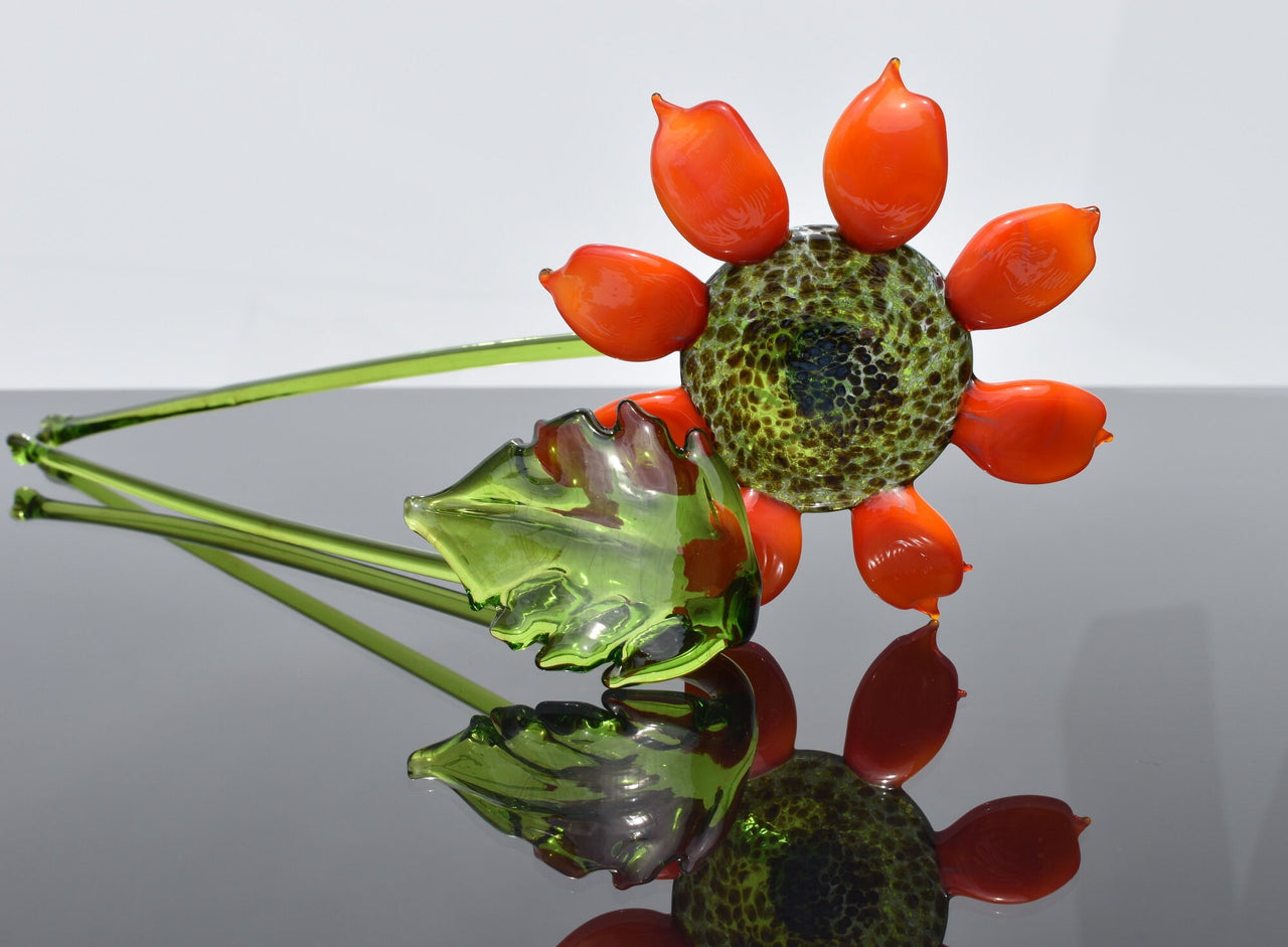 Hand Blown Glass Sunflower: Long Stem Art Flower, Vibrant Home Decor