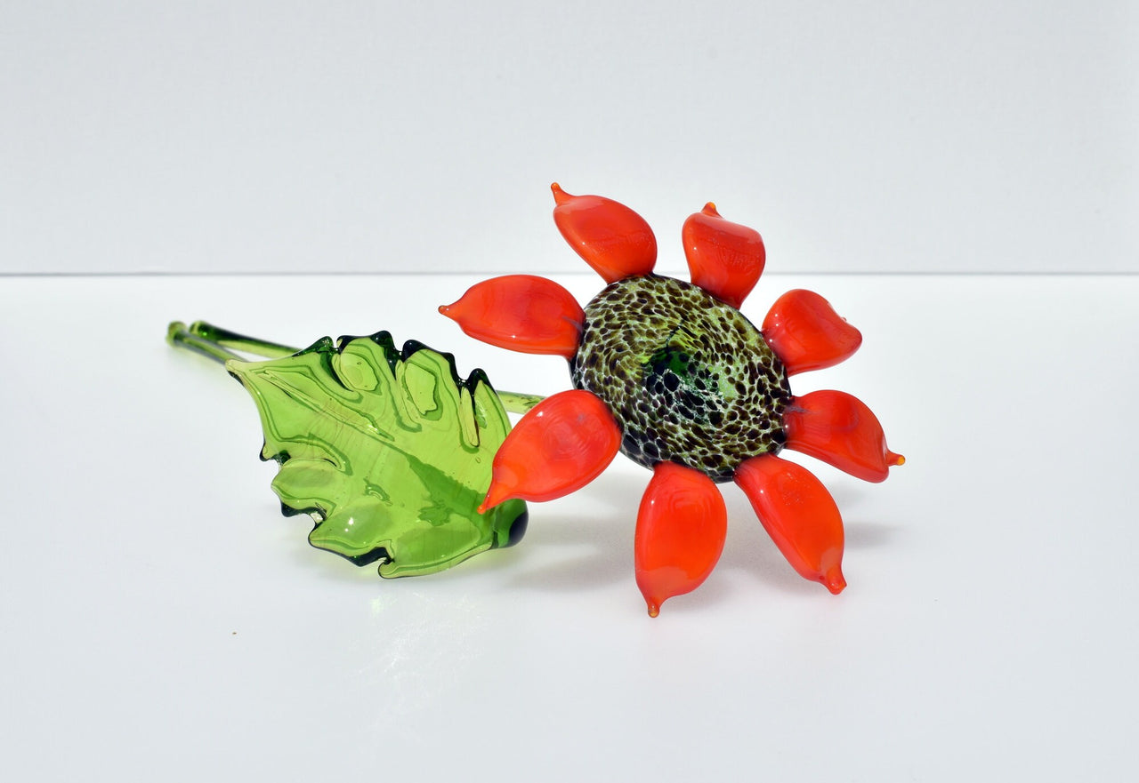 Hand Blown Glass Sunflower: Long Stem Art Flower, Vibrant Home Decor