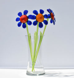 Handmade Blue Daisy Glass Flower Sculpture: Flame Work Art