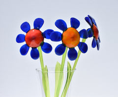 Handmade Blue Daisy Glass Flower Sculpture: Flame Work Art