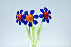 Handmade Blue Daisy Glass Flower Sculpture: Flame Work Art