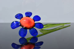 Handmade Blue Daisy Glass Flower Sculpture: Flame Work Art