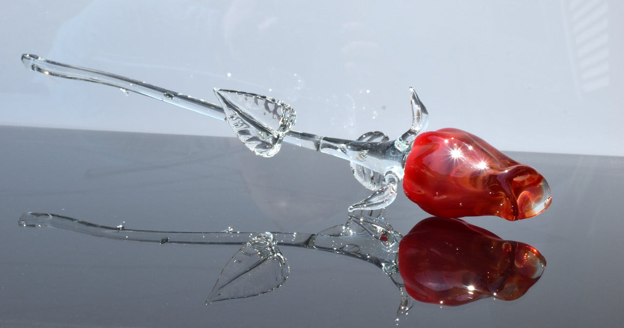 Glass Flower Bouquet - Handmade Glass Flowers Rose - Blown Glass Flowers - Red Glass Rose - Christmas Gift for Mom