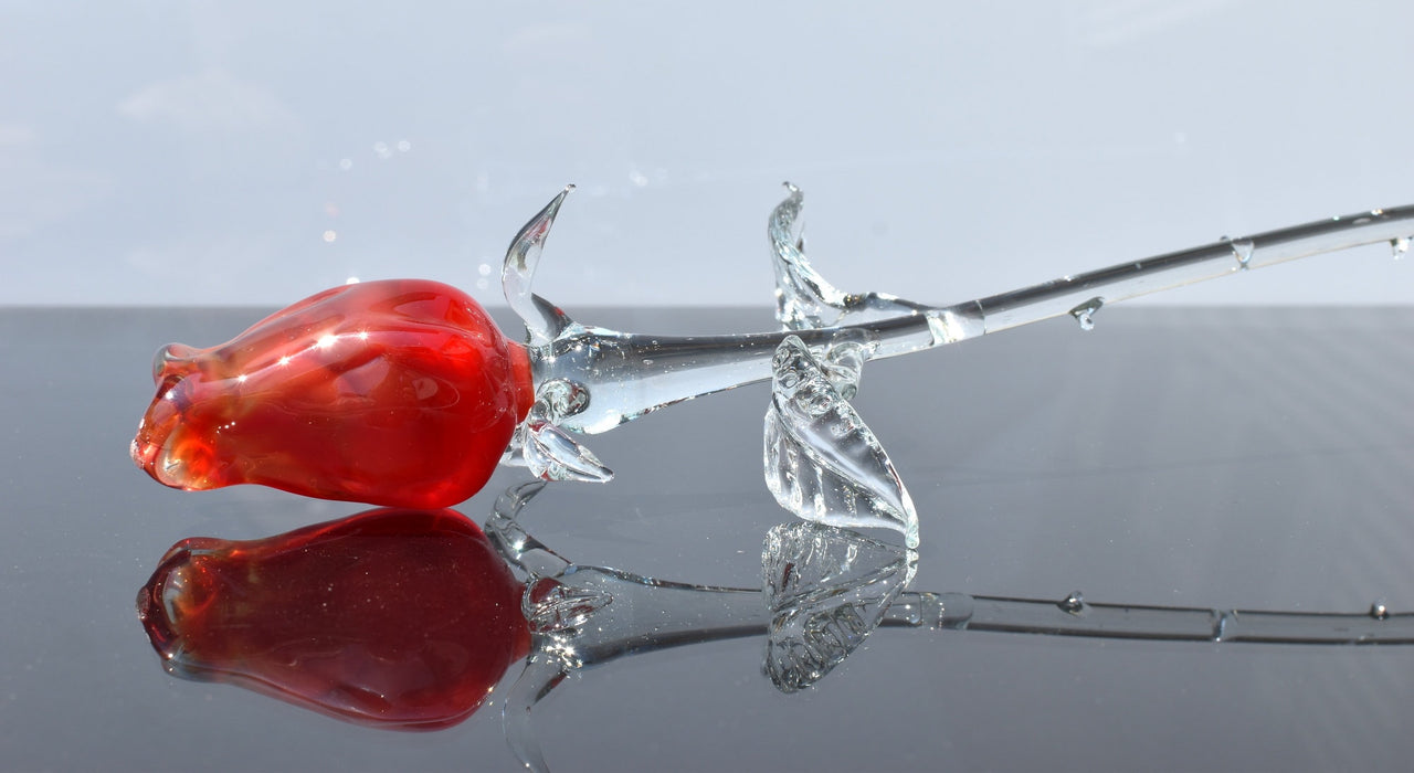 Glass Flower Bouquet - Handmade Glass Flowers Rose - Blown Glass Flowers - Red Glass Rose - Christmas Gift for Mom