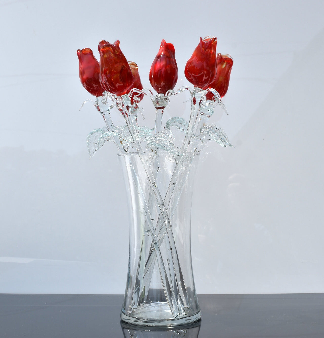 Glass Flower Bouquet - Handmade Glass Flowers Rose - Blown Glass Flowers - Red Glass Rose - Christmas Gift for Mom