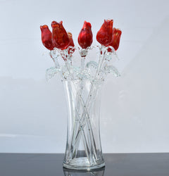 Glass Flower Bouquet - Handmade Glass Flowers Rose - Blown Glass Flowers - Red Glass Rose - Christmas Gift for Mom