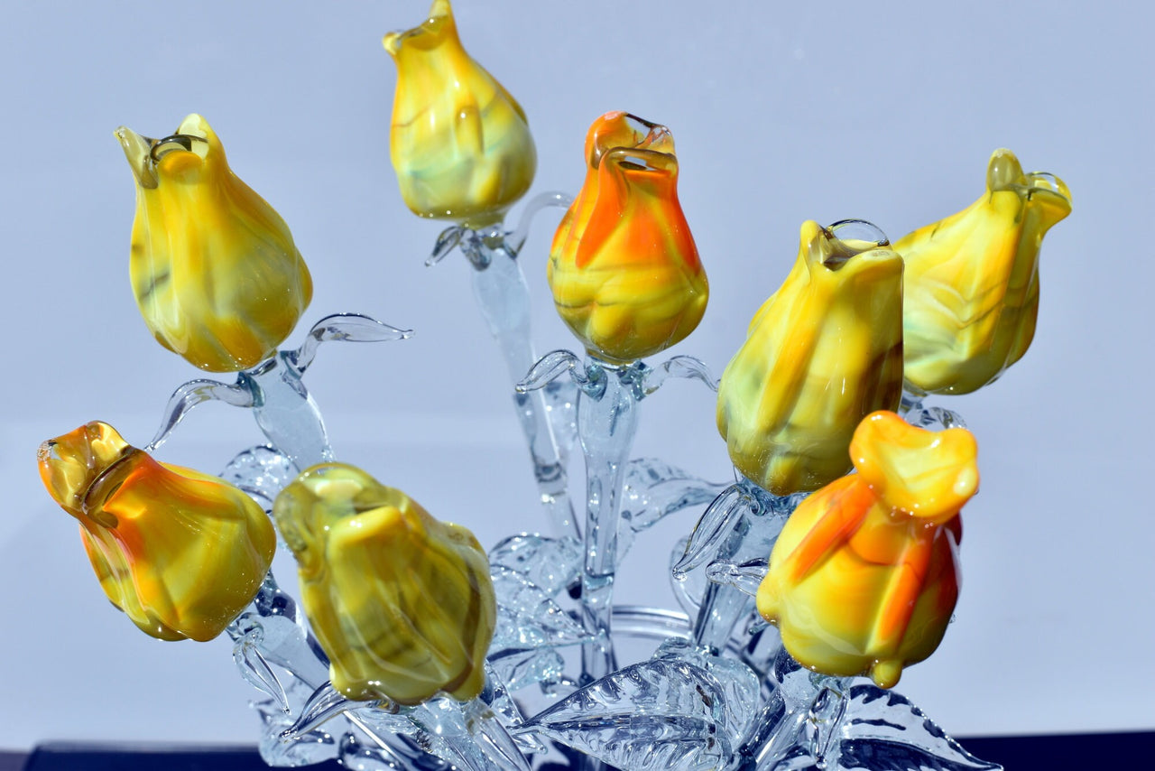 Glass Flower Bouquet - Handmade Glass Flowers Rose - Blown Glass Flowers - Yellow Glass Rose - Christmas Gift for Mom