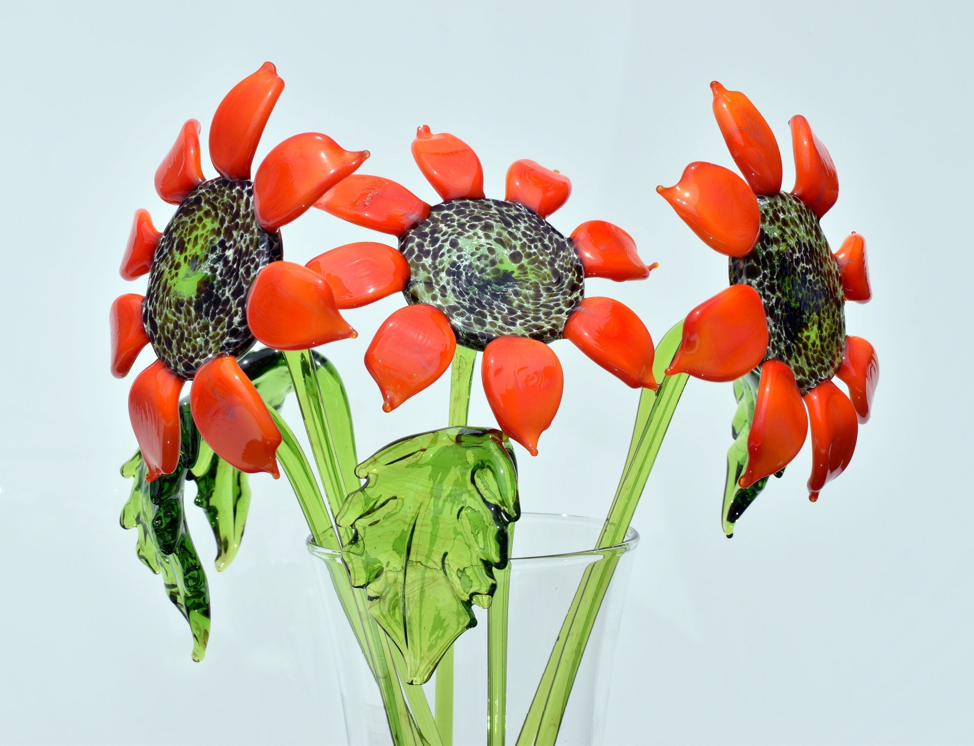 Glass Sunflower Stem, 3rd Anniversary Gift, Farmhouse Kitchen Decor, Get Well Soon Gift, Rustic Artificial Flower