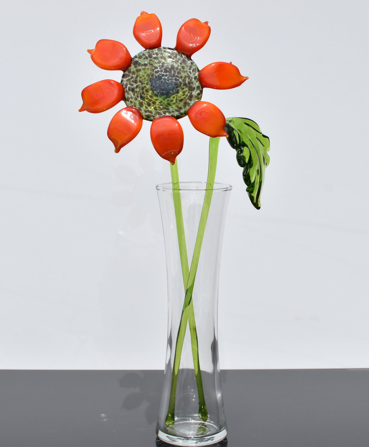 Hand Blown Glass Sunflower: Long Stem Art Flower, Vibrant Home Decor