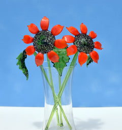 Hand Blown Glass Sunflower: Long Stem Art Flower, Vibrant Home Decor
