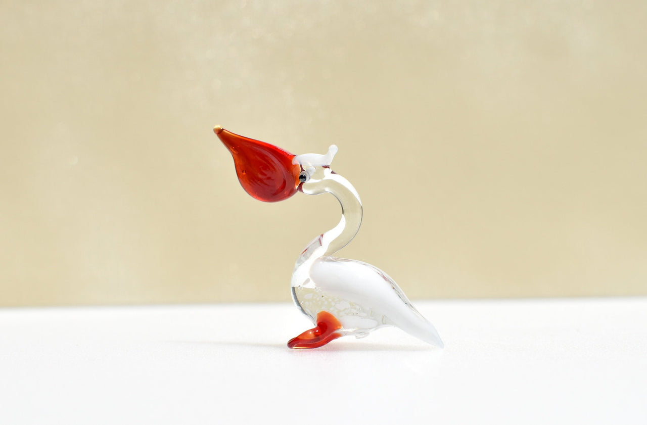 Handmade Glass Pelican Figurine: Whimsical Art Glass Sculpture