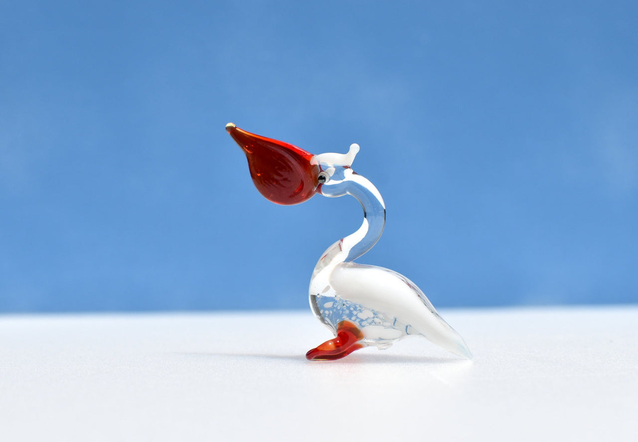 Handmade Glass Pelican Figurine: Whimsical Art Glass Sculpture