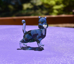 Handmade Blue Glass Cat Figurine: Whimsical Art Glass Sculpture