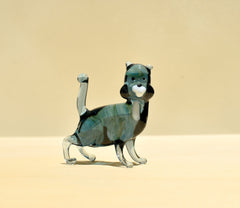 Handmade Blue Glass Cat Figurine: Whimsical Art Glass Sculpture