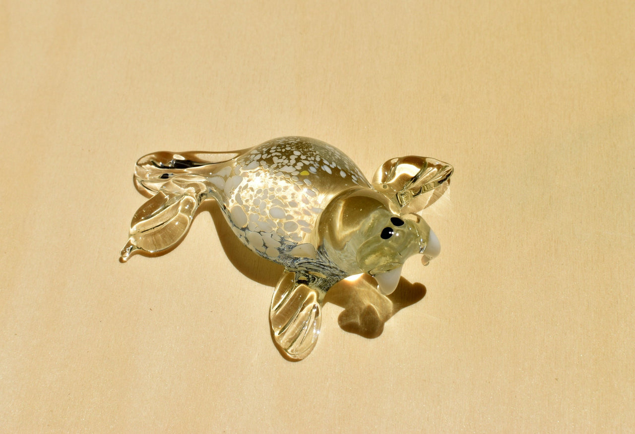 Handmade Clear Glass Walrus Figurine: Whimsical Art Glass Sculpture