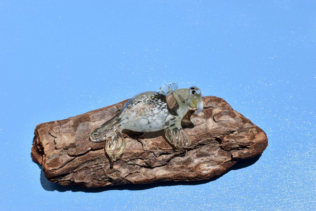 Handmade Clear Glass Walrus Figurine: Whimsical Art Glass Sculpture