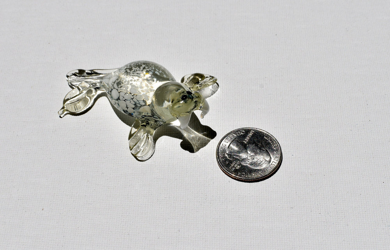 Handmade Clear Glass Walrus Figurine: Whimsical Art Glass Sculpture