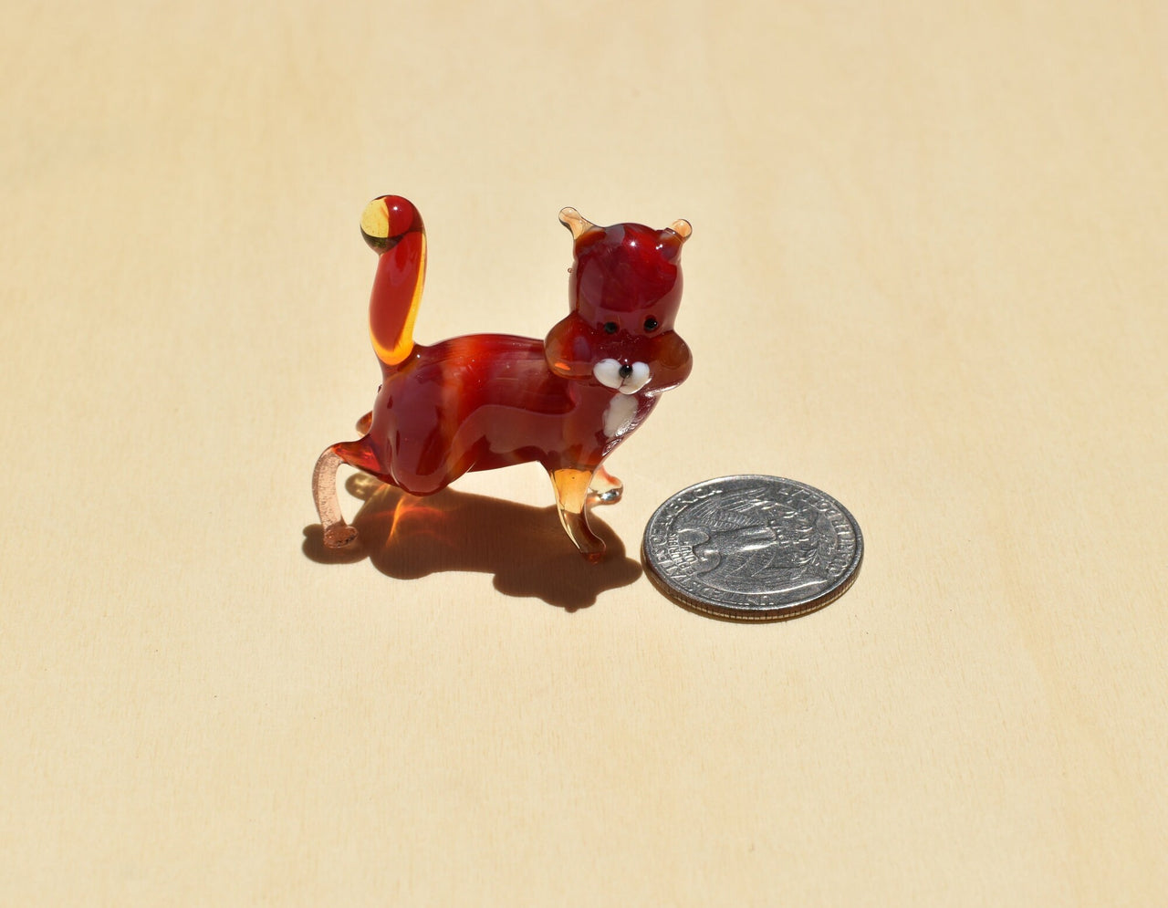 Handmade Red Glass Cat Figurine: Whimsical Art Glass Sculpture
