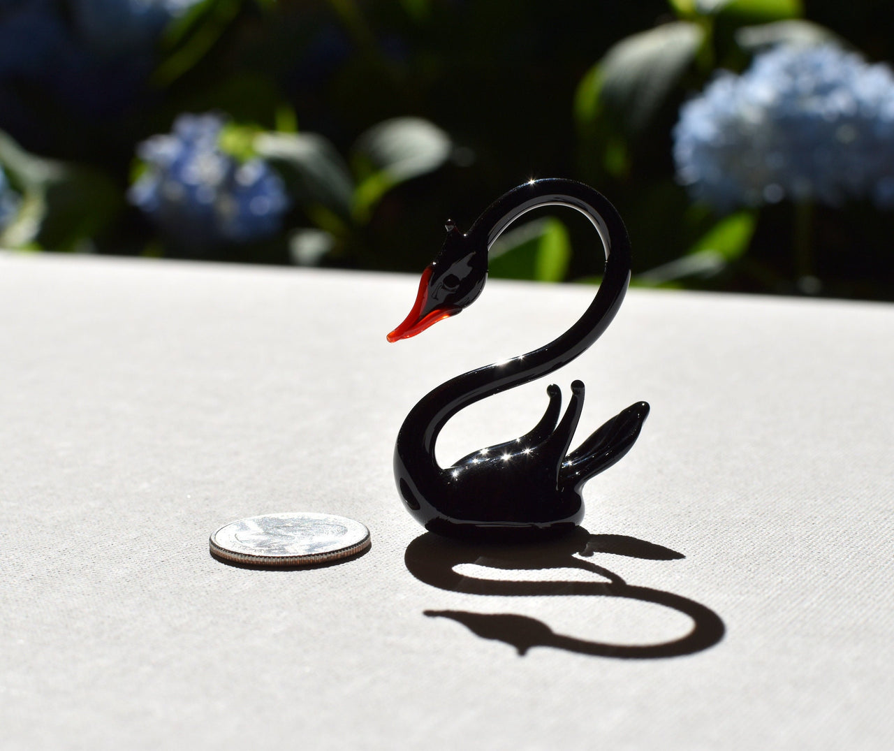 Handmade Glass Black Swan Figurine: Whimsical Art Glass Sculpture