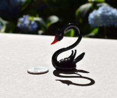 Handmade Glass Black Swan Figurine: Whimsical Art Glass Sculpture