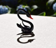 Handmade Glass Black Swan Figurine: Whimsical Art Glass Sculpture