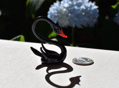 Handmade Glass Black Swan Figurine: Whimsical Art Glass Sculpture