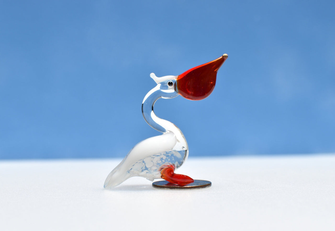 Handmade Glass Pelican Figurine: Whimsical Art Glass Sculpture