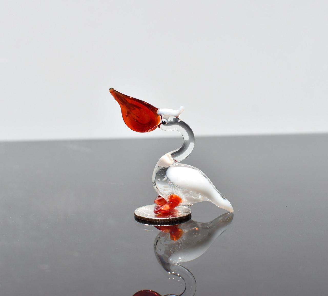 Handmade Glass Pelican Figurine: Whimsical Art Glass Sculpture
