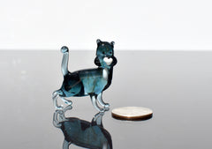 Handmade Blue Glass Cat Figurine: Whimsical Art Glass Sculpture