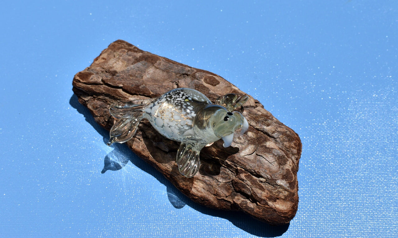 Handmade Clear Glass Walrus Figurine: Whimsical Art Glass Sculpture