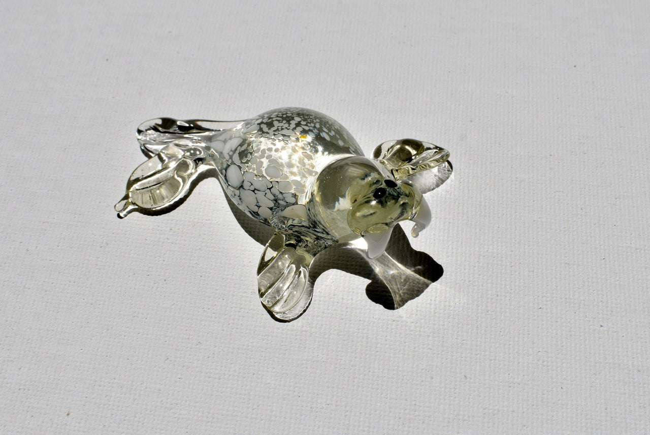 Handmade Clear Glass Walrus Figurine: Whimsical Art Glass Sculpture