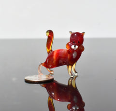 Handmade Red Glass Cat Figurine: Whimsical Art Glass Sculpture
