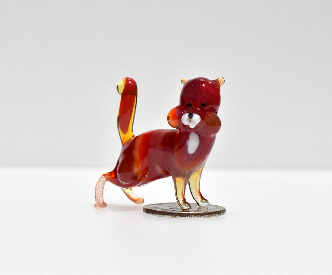 Handmade Red Glass Cat Figurine: Whimsical Art Glass Sculpture