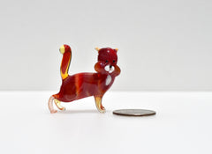Handmade Red Glass Cat Figurine: Whimsical Art Glass Sculpture