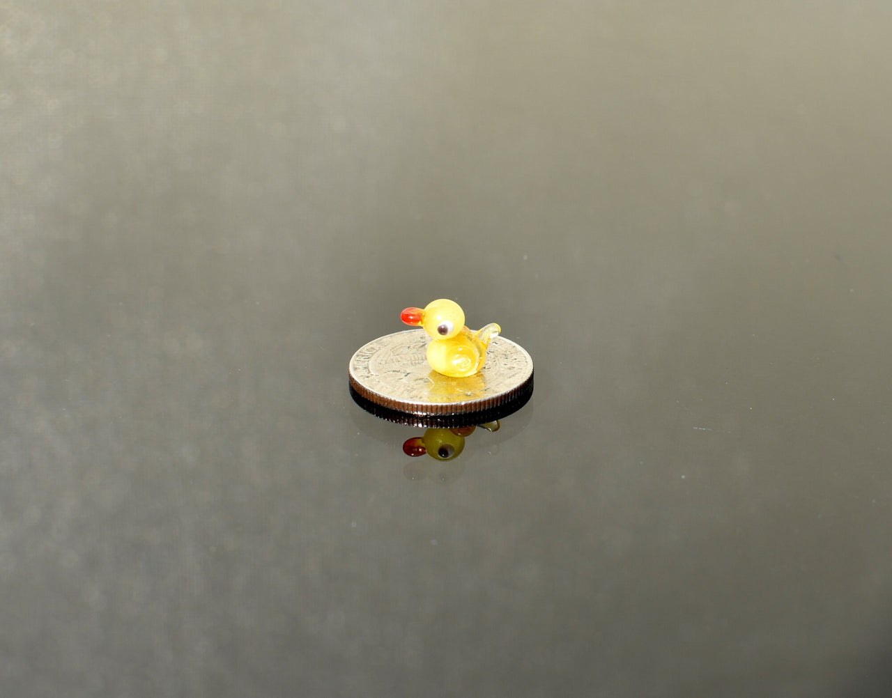 Handblown Miniature Glass Duck: Tiny Yellow Figurine, Fairy Garden Decor