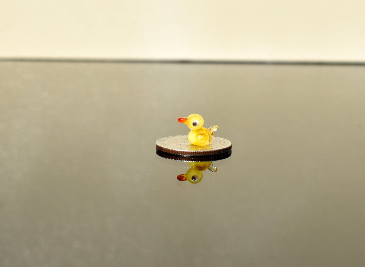Handblown Miniature Glass Duck: Tiny Yellow Figurine, Fairy Garden Decor