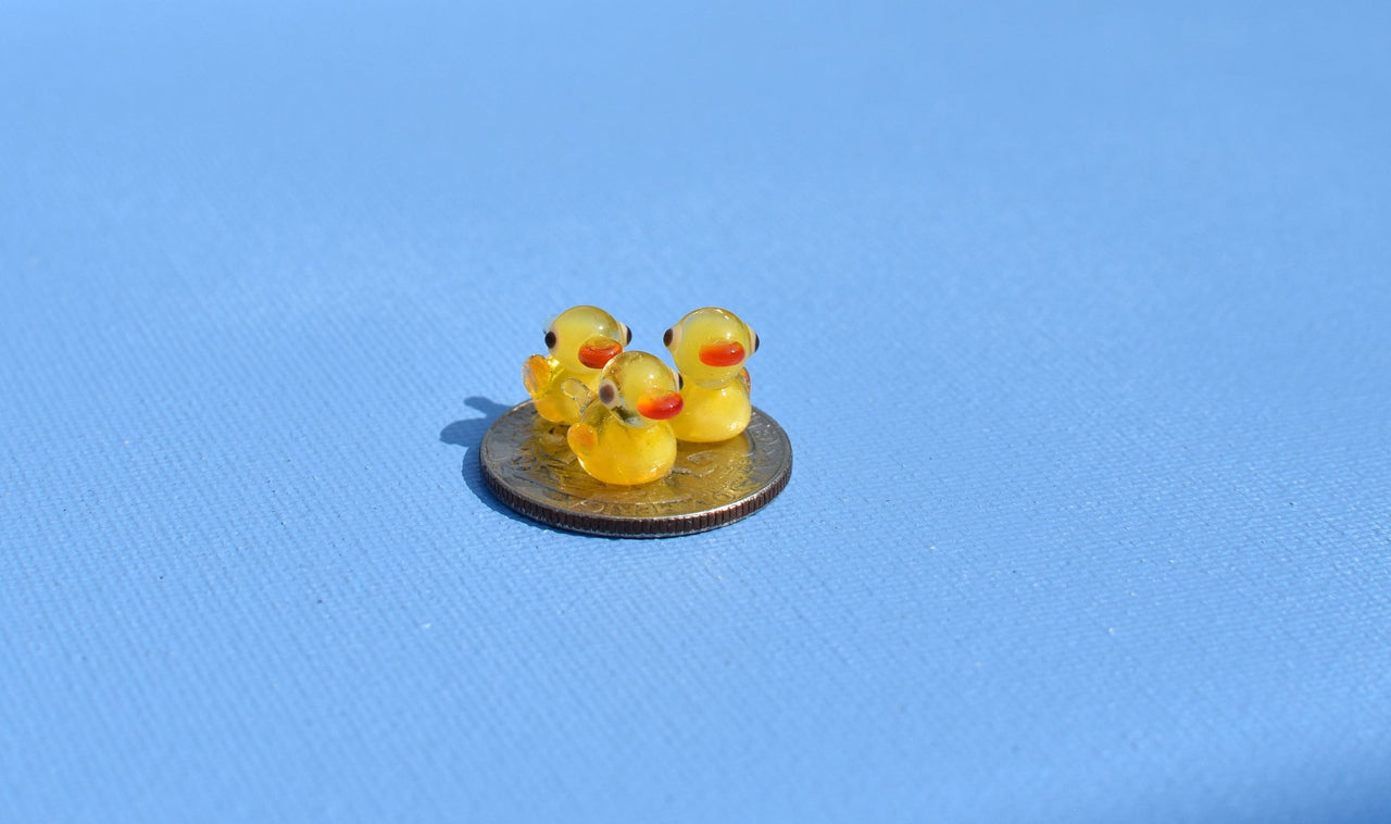 Handblown Miniature Glass Duck: Tiny Yellow Figurine, Fairy Garden Decor