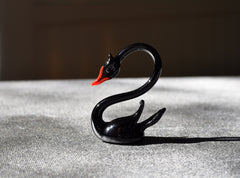 Handmade Glass Black Swan Figurine: Whimsical Art Glass Sculpture