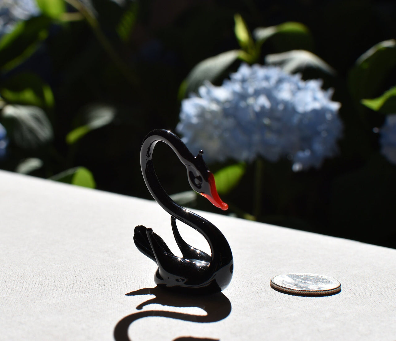 Handmade Glass Black Swan Figurine: Whimsical Art Glass Sculpture