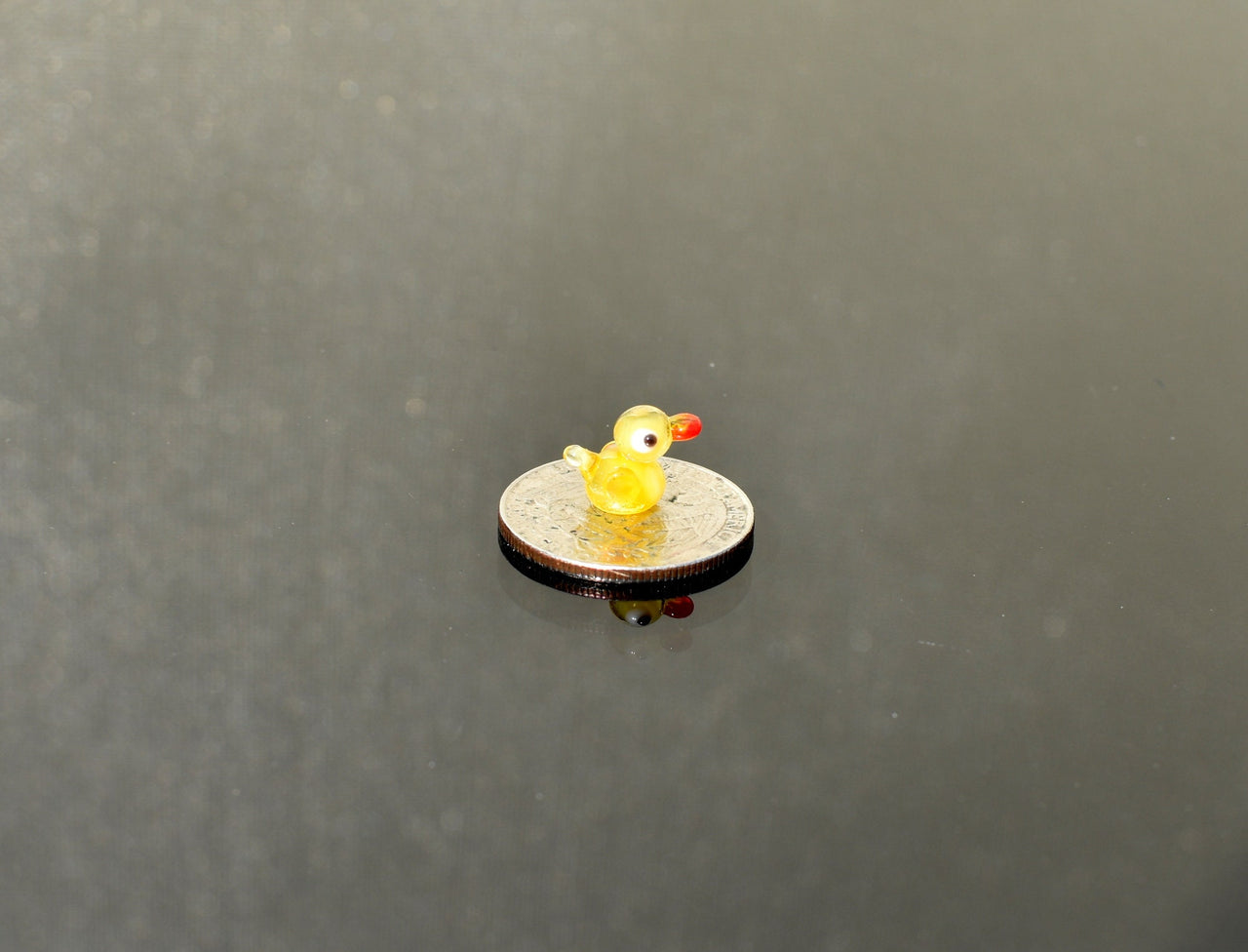 Handblown Miniature Glass Duck: Tiny Yellow Figurine, Fairy Garden Decor