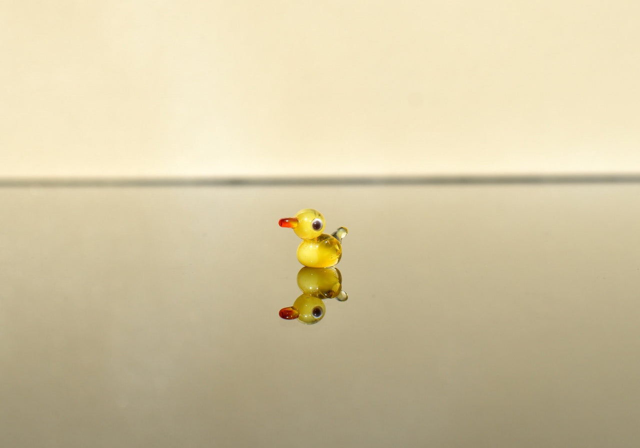 Handblown Miniature Glass Duck: Tiny Yellow Figurine, Fairy Garden Decor