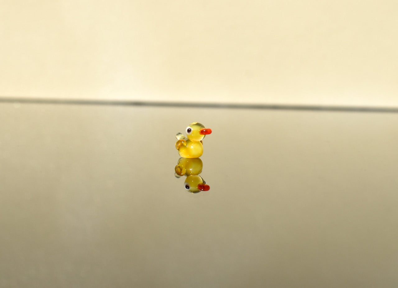 Handblown Miniature Glass Duck: Tiny Yellow Figurine, Fairy Garden Decor