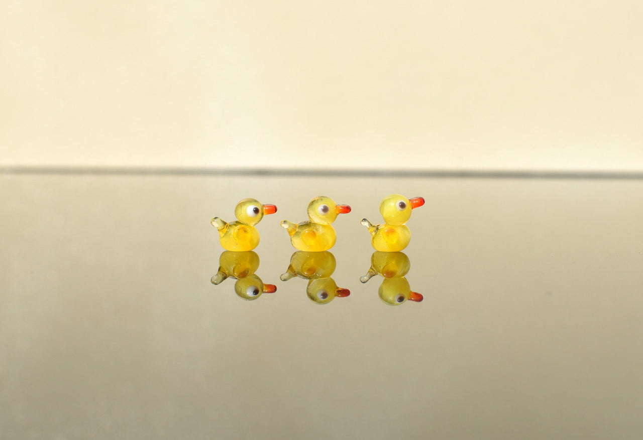 Handblown Miniature Glass Duck: Tiny Yellow Figurine, Fairy Garden Decor