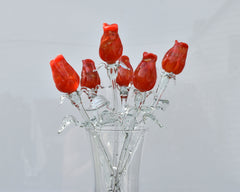 Handmade Orange-Red Glass Rose: Flame Work Sculpture, 14-inch