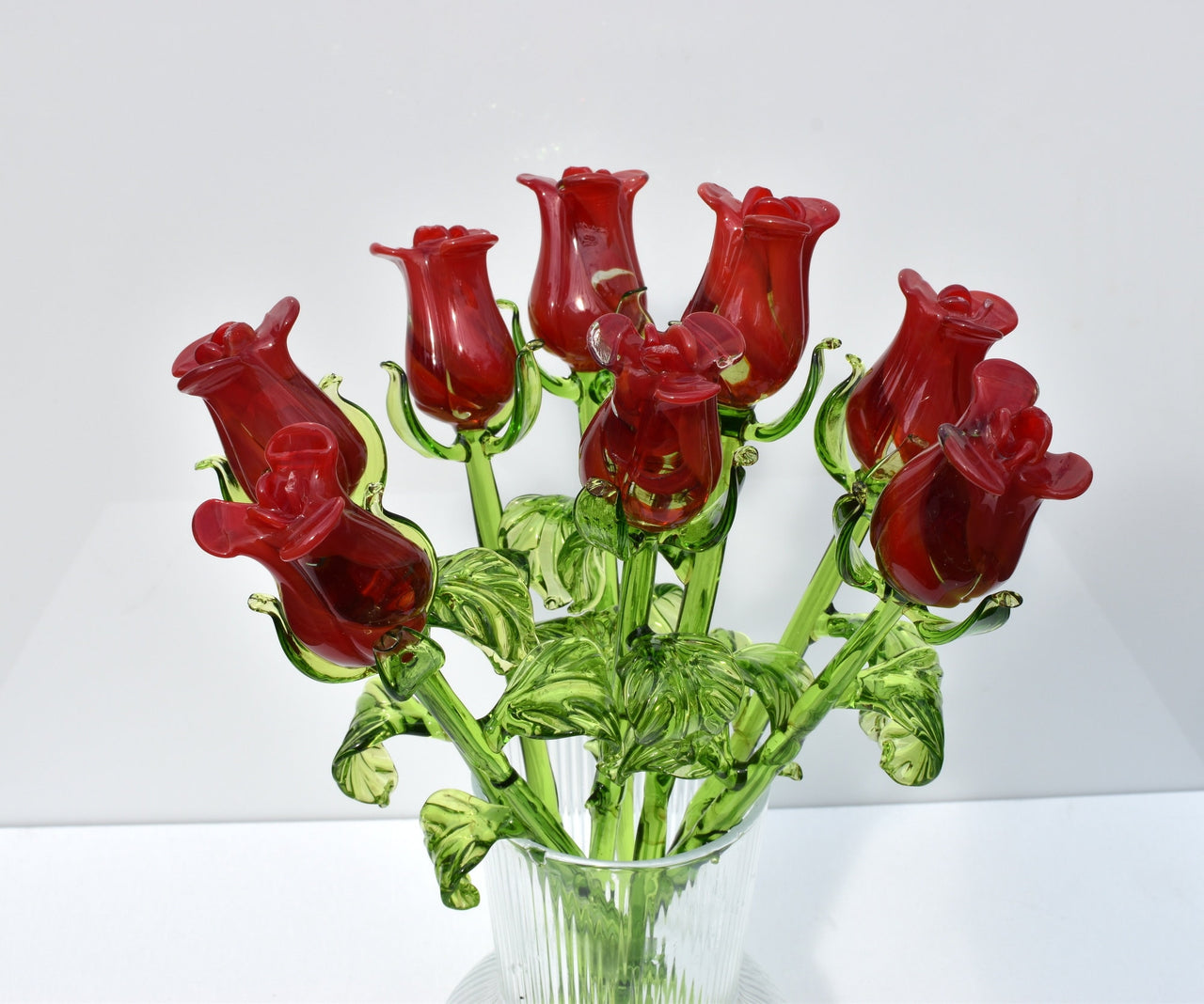 Red Glass Rose Flower – Eternal Rose Bouquet – Hand Blown Art Sculpture – Forever Rose – 13” Long Stem Collectible Gift – Mothers Day Gifts
