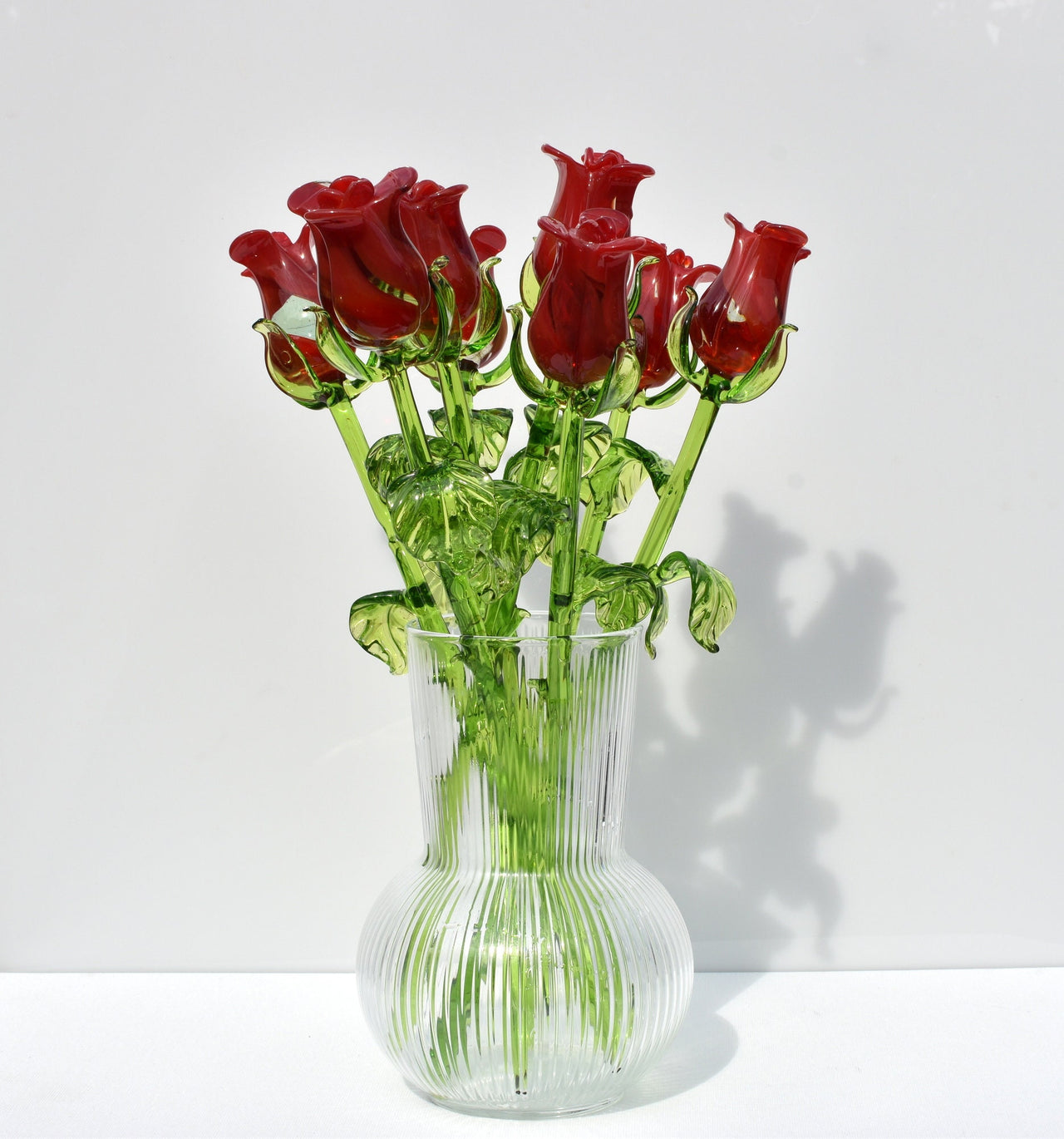 Red Glass Rose Flower – Hand Blown Art Sculpture – 13” Long Stem Collectible Gift – Single Flower or Bouquet