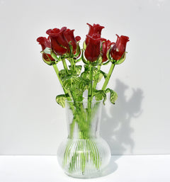 Red Glass Rose Flower – Hand Blown Art Sculpture – 13” Long Stem Collectible Gift – Single Flower or Bouquet