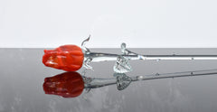 Handmade Orange-Red Glass Rose: Flame Work Sculpture, 14-inch