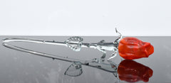 Handmade Orange-Red Glass Rose: Flame Work Sculpture, 14-inch